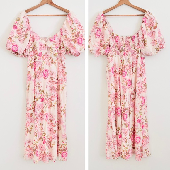 Avec Les Filles Twist Bodice Midi Dress in Rococo Floral Print - Picture 2 of 5